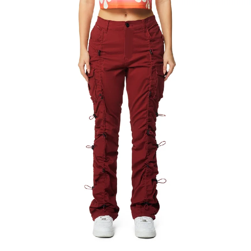 High Rise Stacked Multi Bungee Twill Pants - True Red