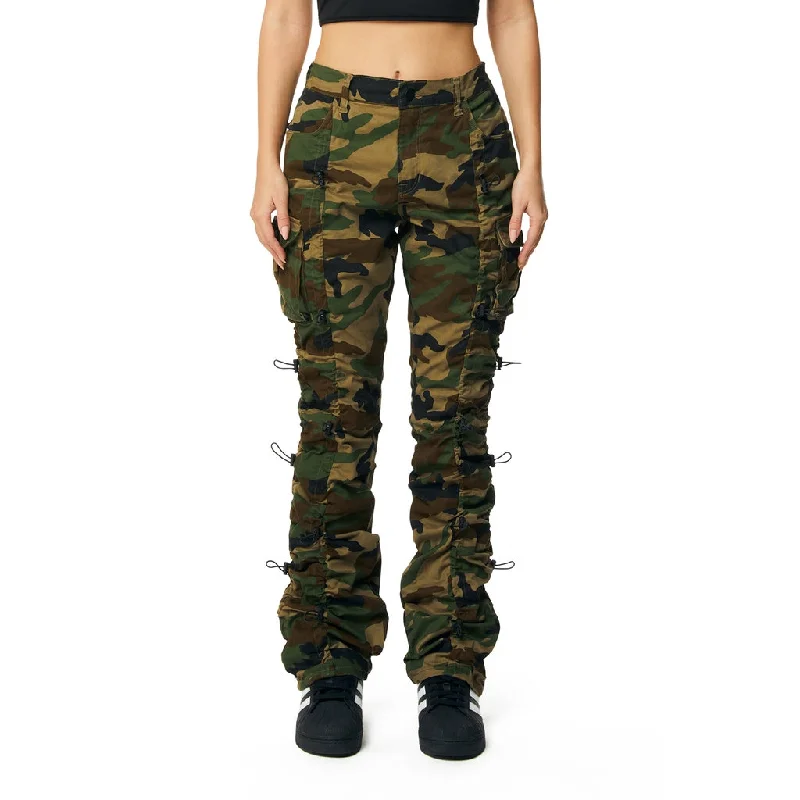 High Rise Stacked Multi Bungee Twill Pants - Wood Camo