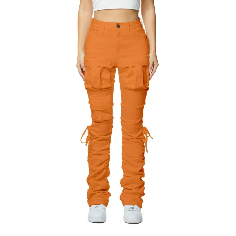 High Rise Bootcut Strap Twill Pants - Apricot Crush