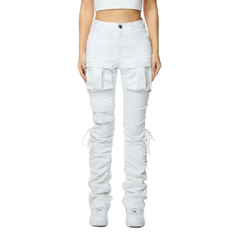 High Rise Bootcut Strap Twill Pants - White