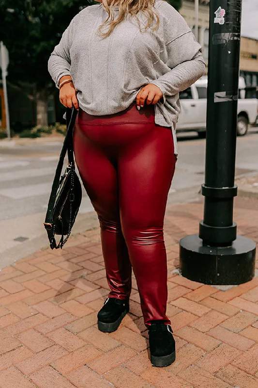 Popular Phrase High Waist Faux Leather Legging in Wine Curves