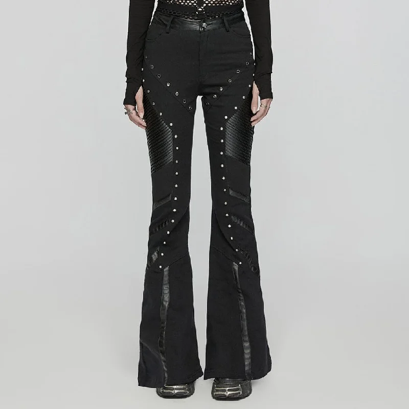 Women's Punk Eyelet Studded Flared Pants