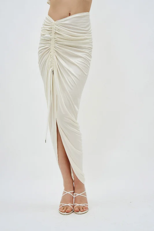 Asymmetric Ruched White Skirt