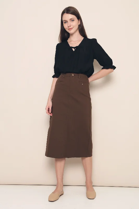 Lennon Pocket Midi Skirt Brown