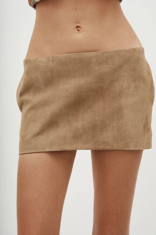 Low Waist Tailored Brown Suede Mini Skirt