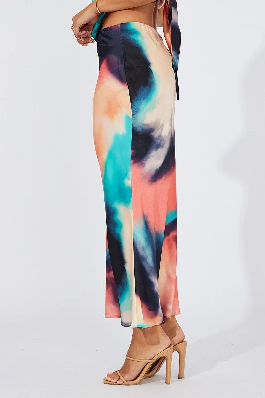 Multi Abstract Slip Skirt Maxi