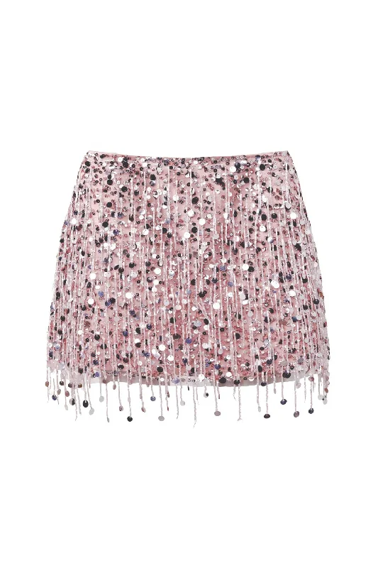 Yasmin Hand Beaded Blush Mini Skirt