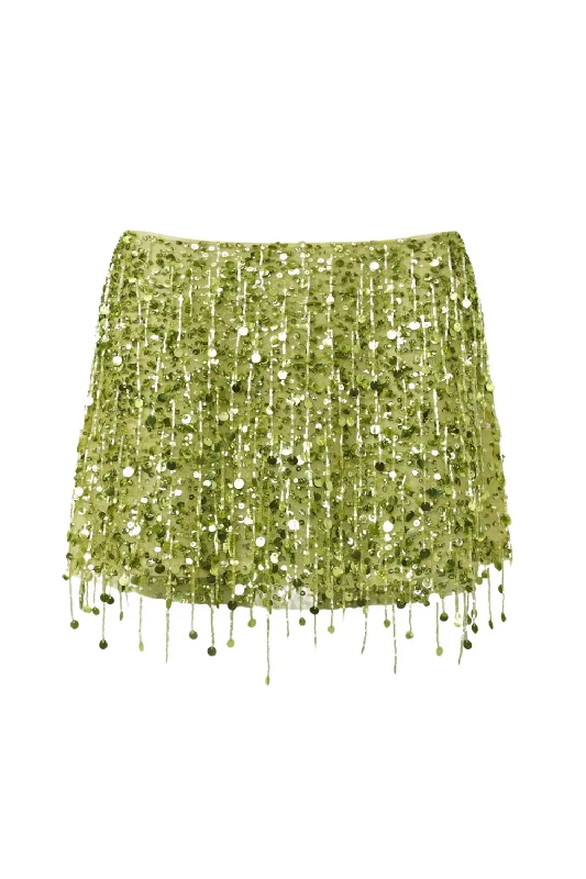 Yasmin Hand Beaded Chartreuse Mini Skirt