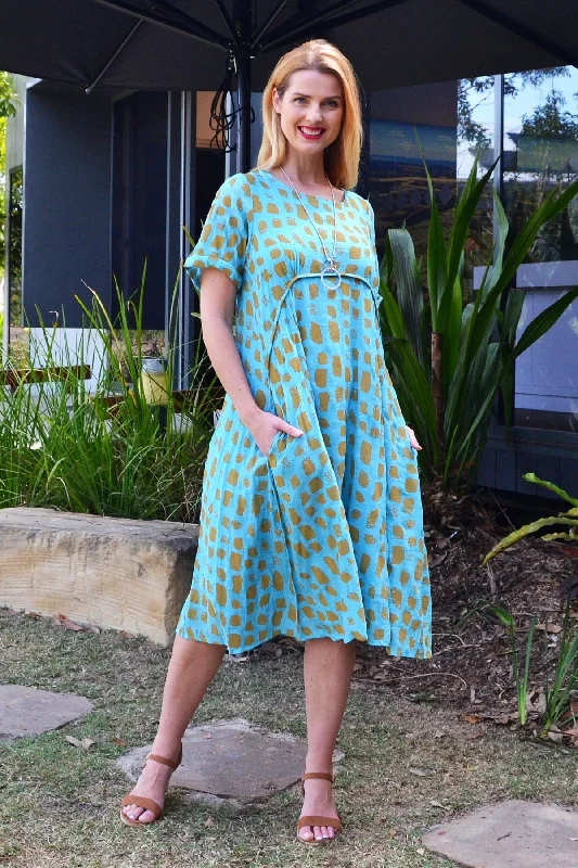 Aqua Mustard Midi Tunic Dress