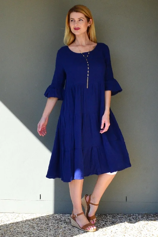 Blue Cheesecloth Midi Dress