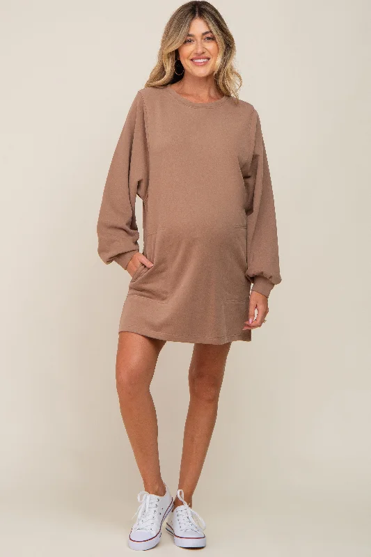 Mocha Ultra Soft Maternity Sweatshirt Dress