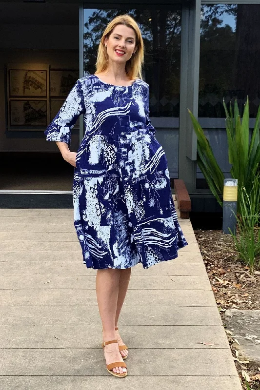 Navy White Abstract Tunic Dress