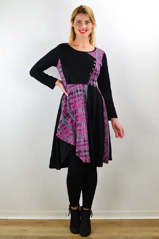 Pink Grey Abstract Print Tunic Dress