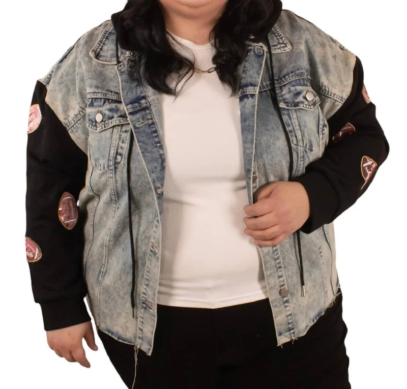 Friday Night Lights Denim Jacket In Light Wash/black