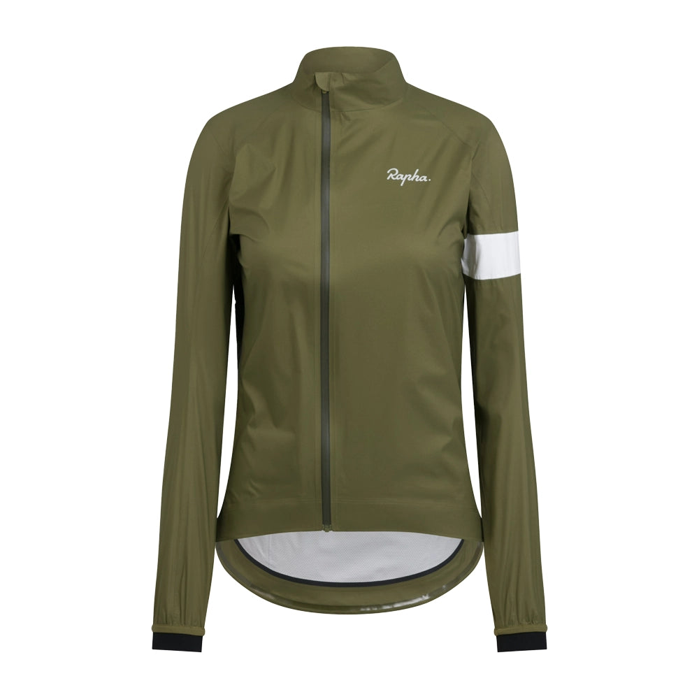 RAPHA Women  Core Rain Jacket II - Dark Khaki  White