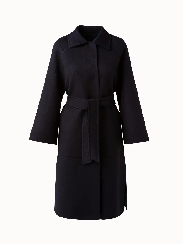 Reversible Check Wool Double-Face Belted Coat