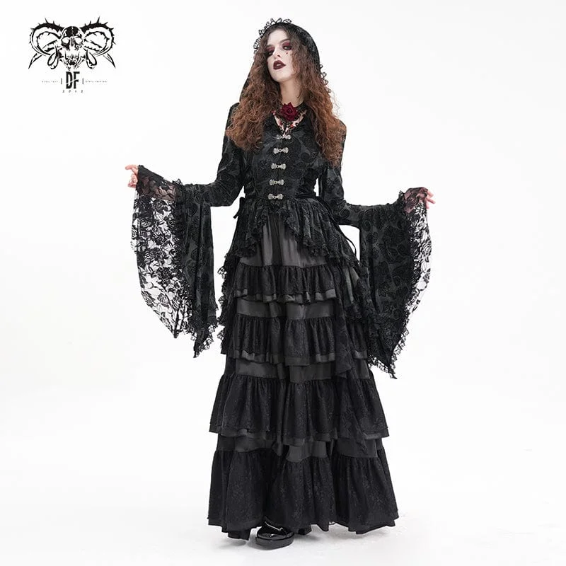 Women's Gothic Lace Batwing Sleeved Jacket with Hood