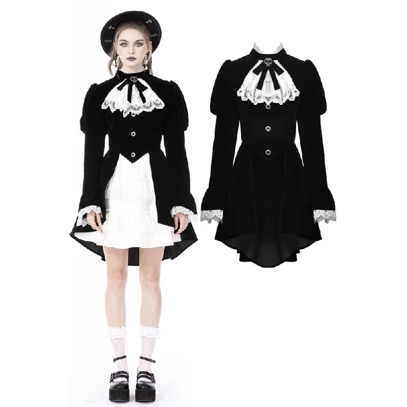 Women's Gothic Puff Sleeved Frilly Necktie Velvet Jacket