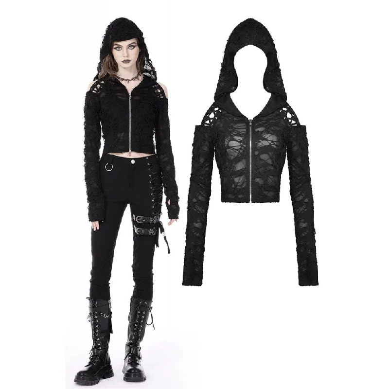 Women's Punk Off Shoulder Ripped Zipper Jacket