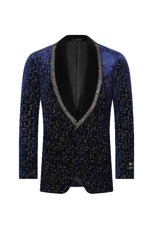 Royal Blue Velvet Blazer with Silver Accents