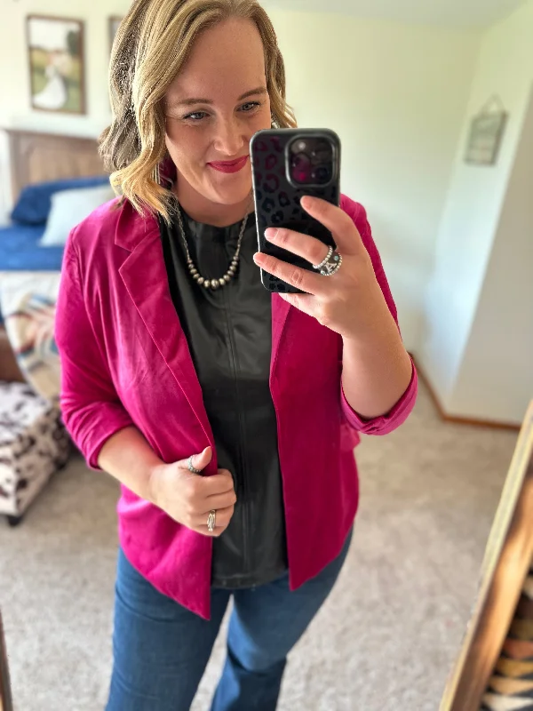 Magenta Velvet Blazer