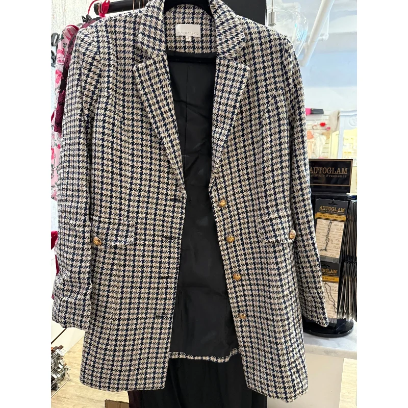 Monte Carlo Plaid Navy Cream Single Breasted Blazer