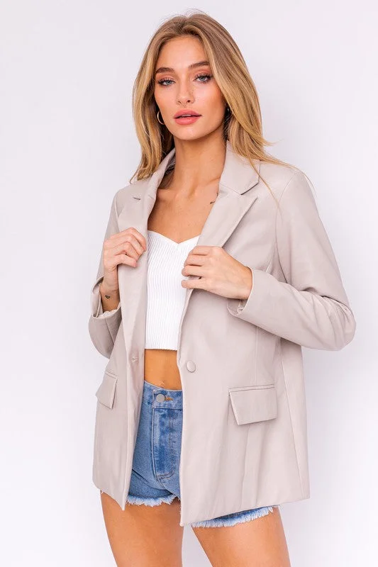 Uptown Girl Pocketed Vegan Leather Blazer