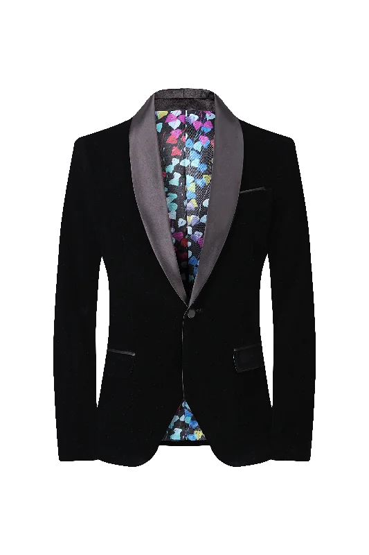 Velvet Shall Lapel Blazer - Black