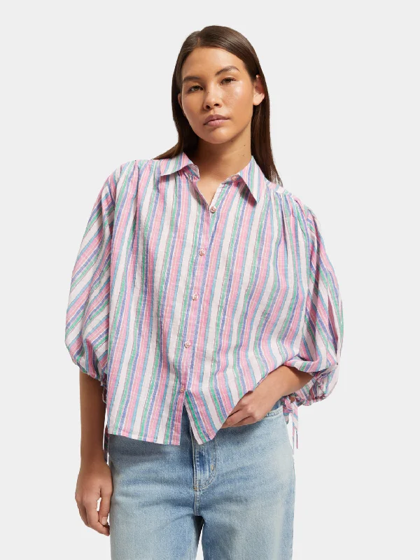 Striped balloon sleeve shirt