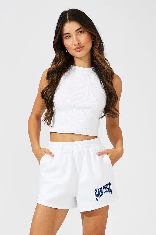 White Track Shorts High Rise