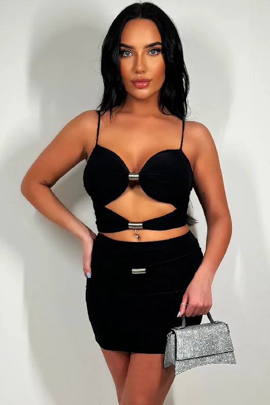 Mini Skirt And Cut Out Crop Top Set Black