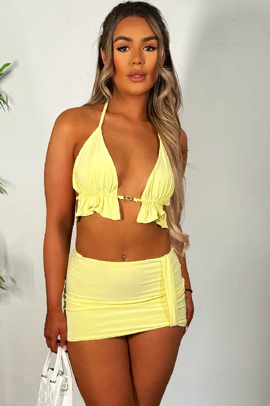 Skirt And Frill Edge Bikini Top Co Ord Set Yellow